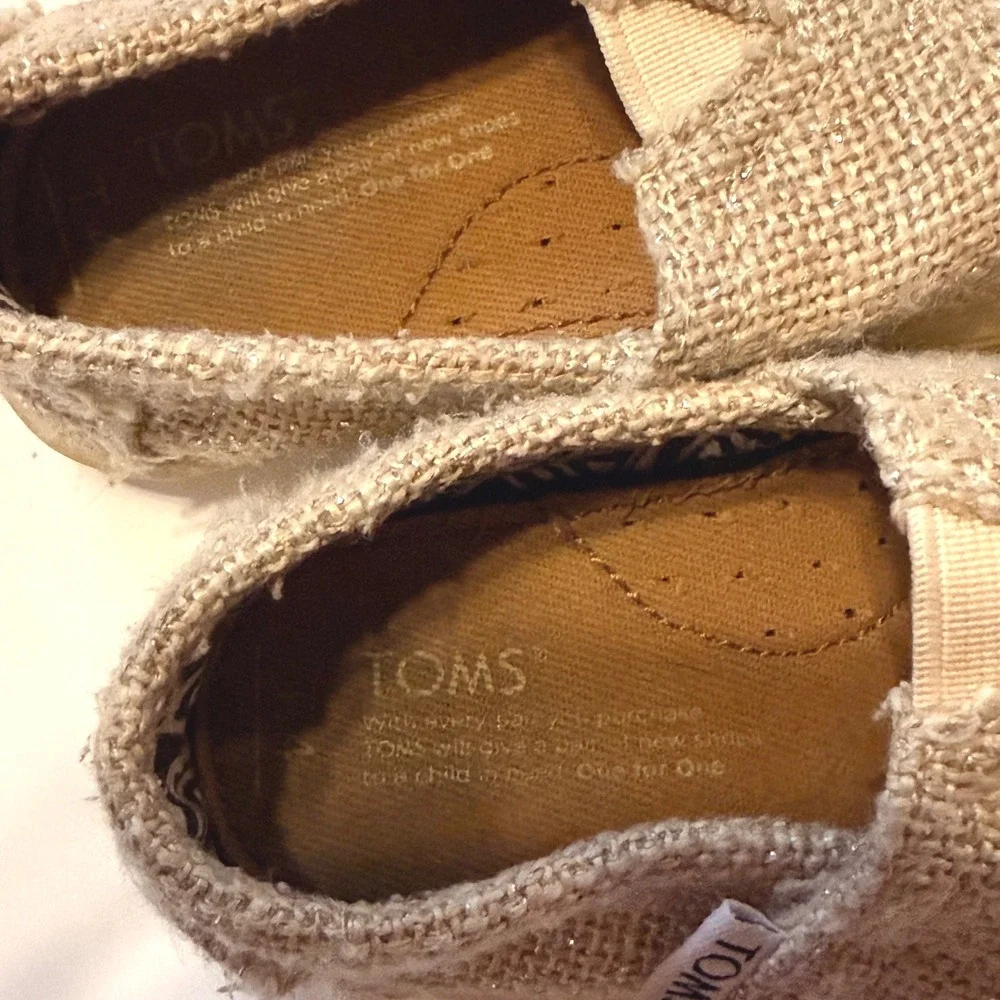 TOMS Tiny Classic Alpargata‎ Burlap Metallic Shimmer Slip On Shoes 4